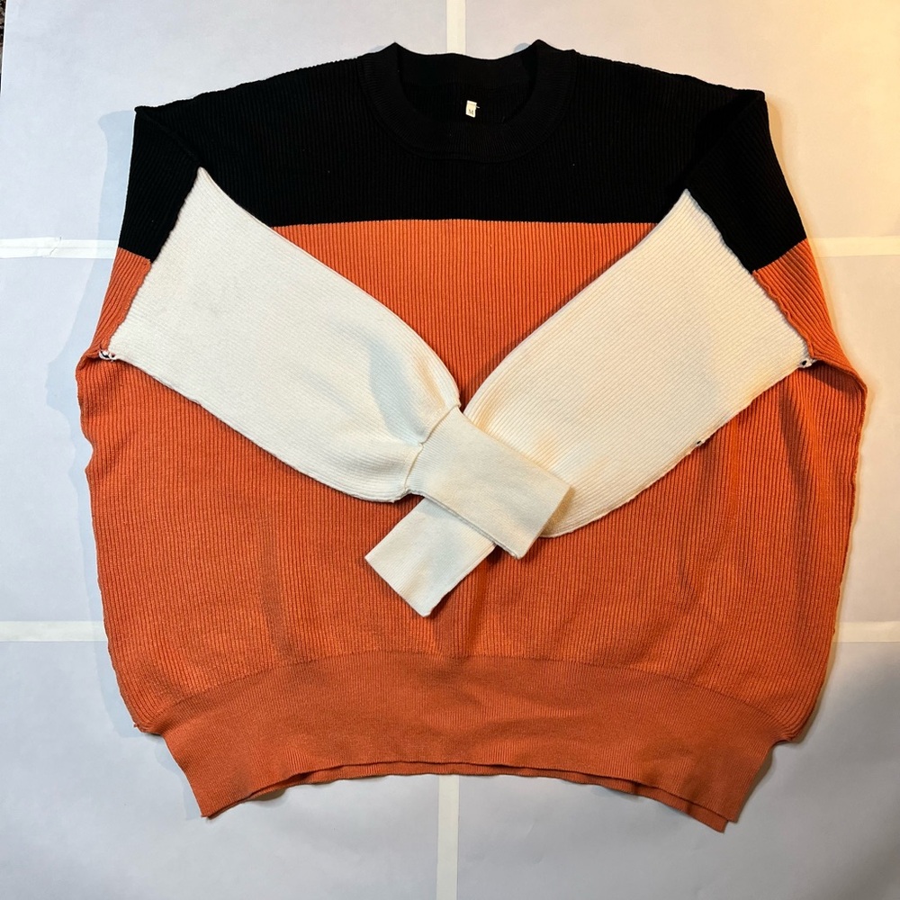 Coral color block oversized slouchy cozy sweater